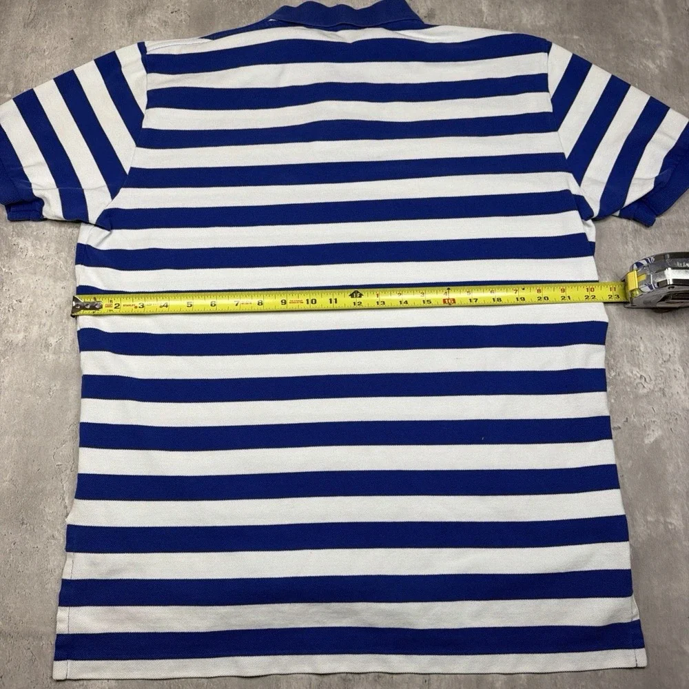 Vintage Polo Ralph Lauren Polo Shirt Mens L Blue Striped Short Sleeve Collared